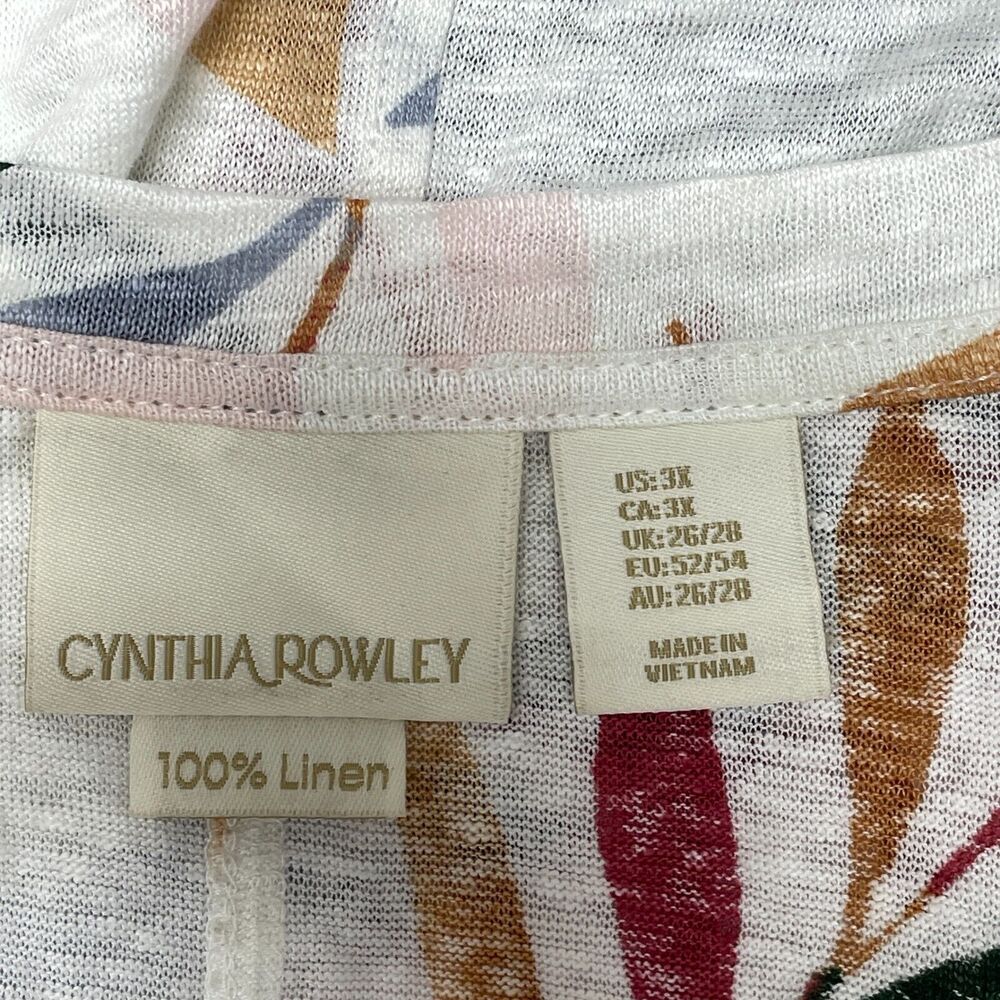 Cynthia Rowley Short Sleeve 100% Linen T-Shirt Tee Top Size 3X Floral M245 -28 - Picture 12 of 12